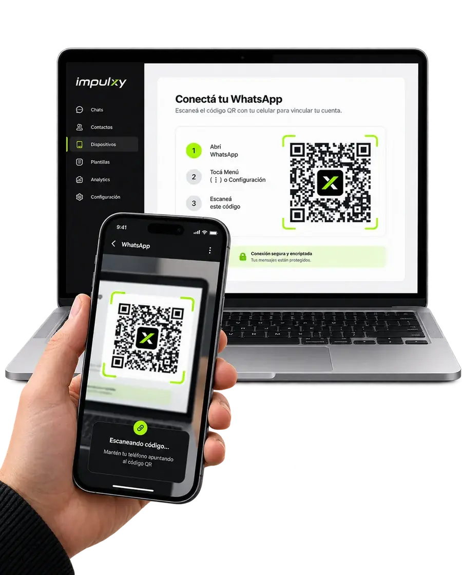 Persona escaneando con su celular el código QR de Impulxy mostrado en una notebook