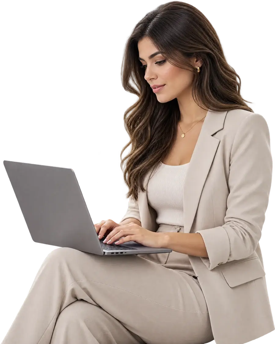 Mujer cargando el contexto de su negocio en Impulxy desde su notebook